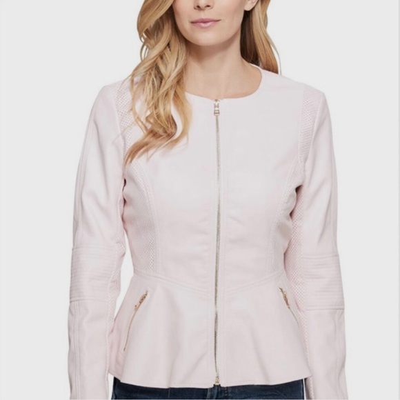 Guess white leather peplum jacket *new w/o tags - Picture 1 of 8